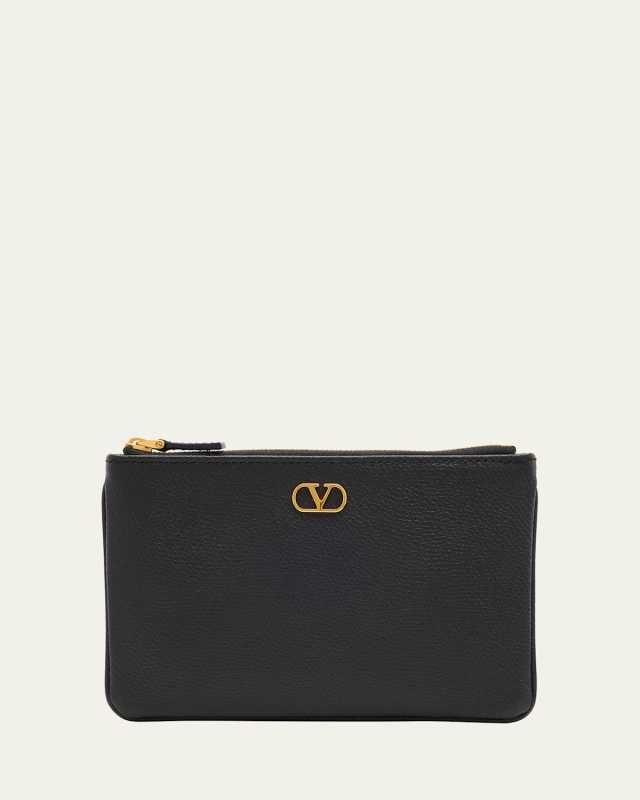 Small VLOGO Leather Flat Pouch Bag